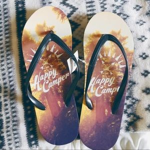 Happy Camper Black Flip Flops Size 8 NWT